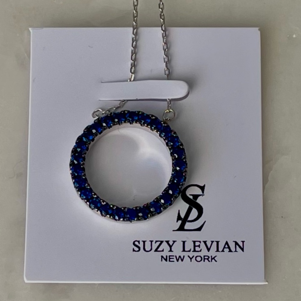 + SUZY LEVIAN + Sterling Silver & Blue CZ Circle Pendant Necklace - Picture 3 of 4
